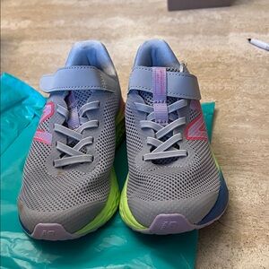 NEW BALANCE Kids Fresh Foam Gray and Green Athletic Shoes - small stain